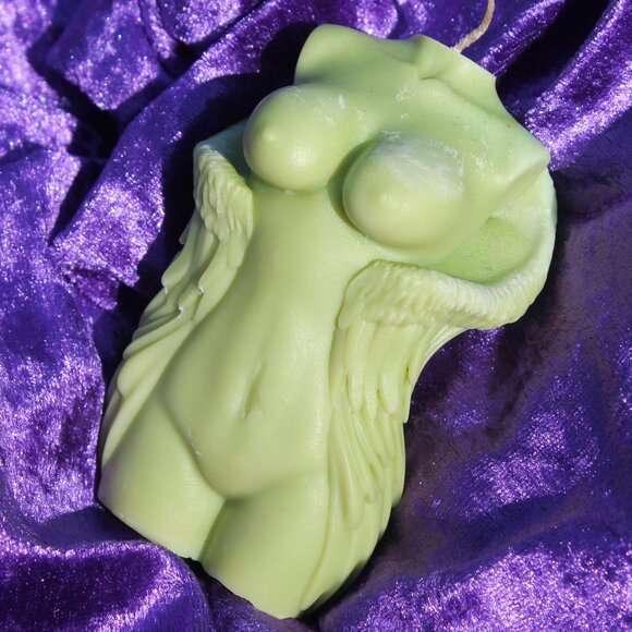 Female Form Nude Torso Green Angel Wing Candle - Picture 1 of 12